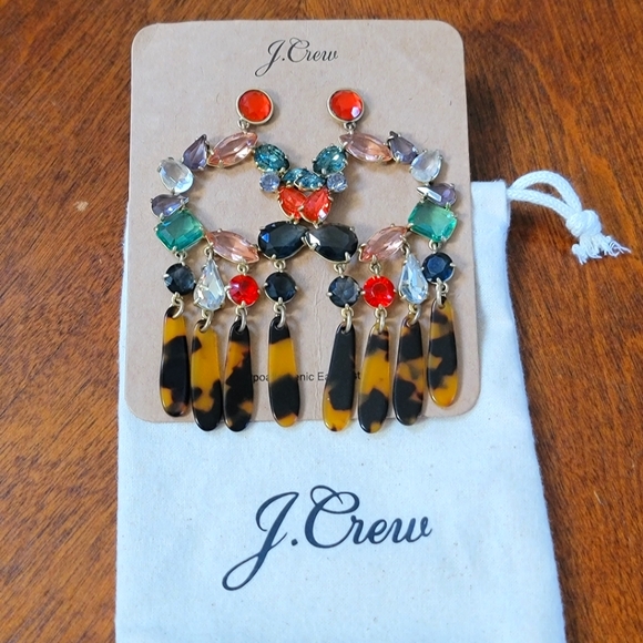 JCREW MULTI-STONE & TORTOISE STATEMENT EARRINGS BNWT & DUST BAG - Picture 4 of 6